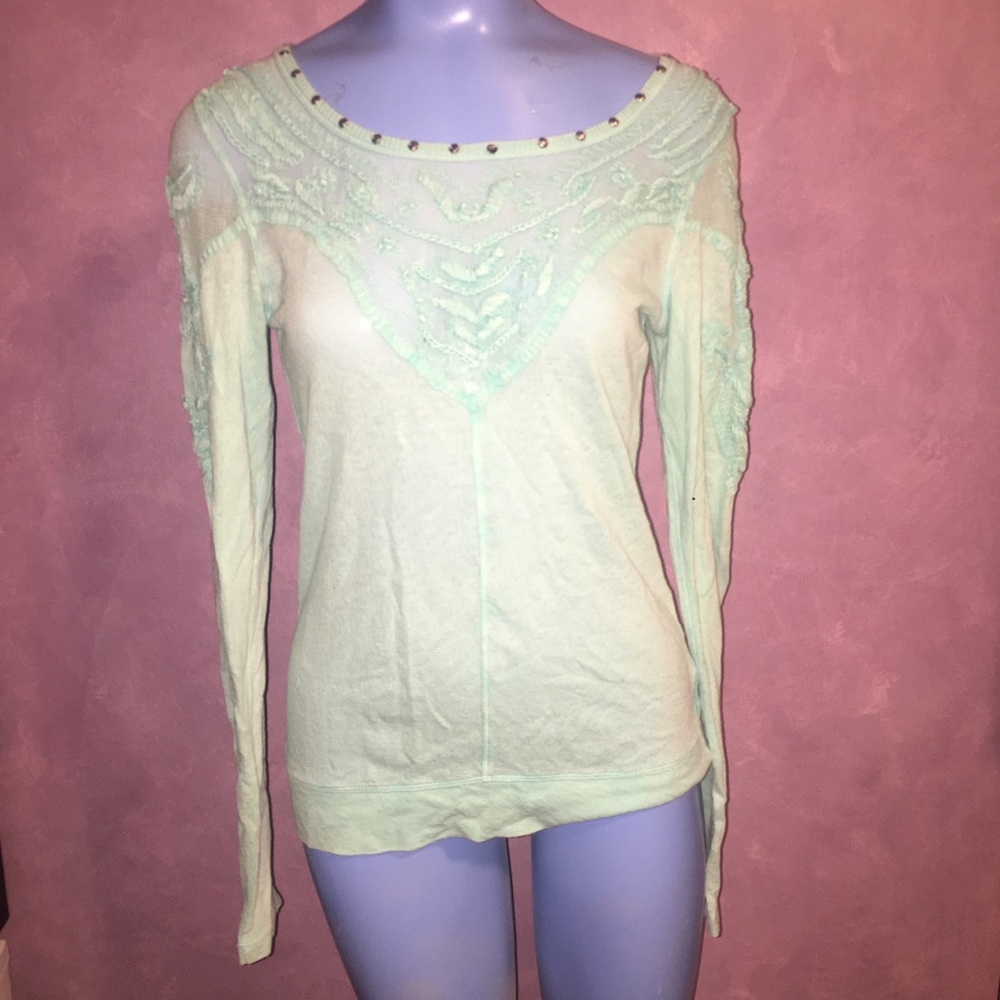 feee people turquoise embroidered top